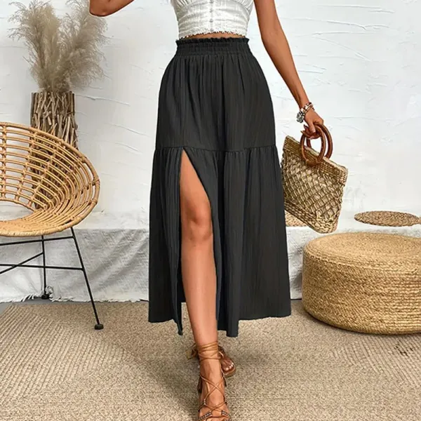 Layered Ruffle Side Slit Midi Skirt