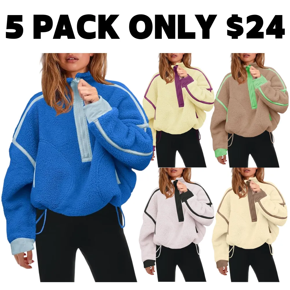 Women’s Half Zip Sherpa Fleece Pullover Soft Oversized Sweatshirt