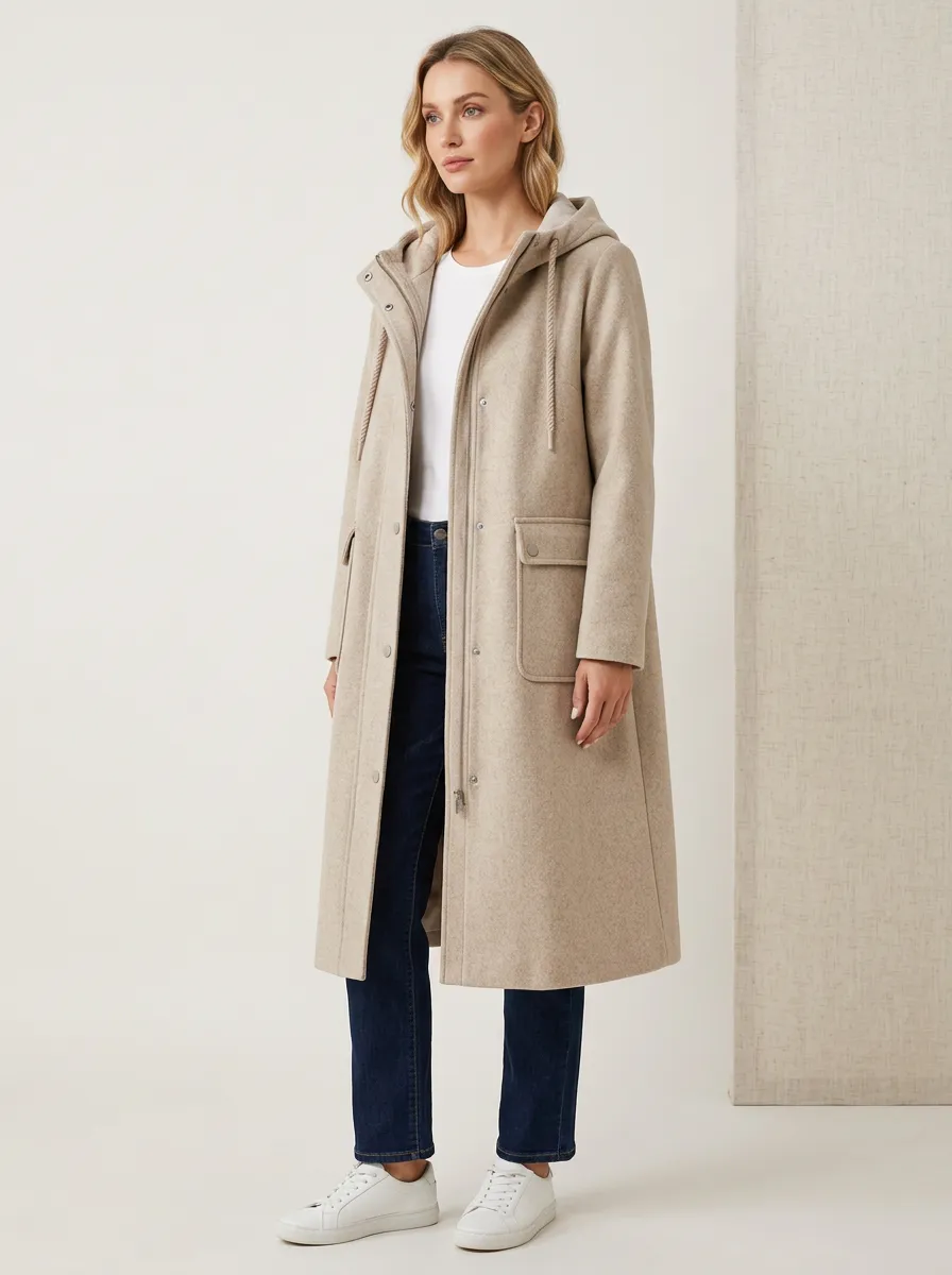 Contemporary-Layer Long Hooded Coat