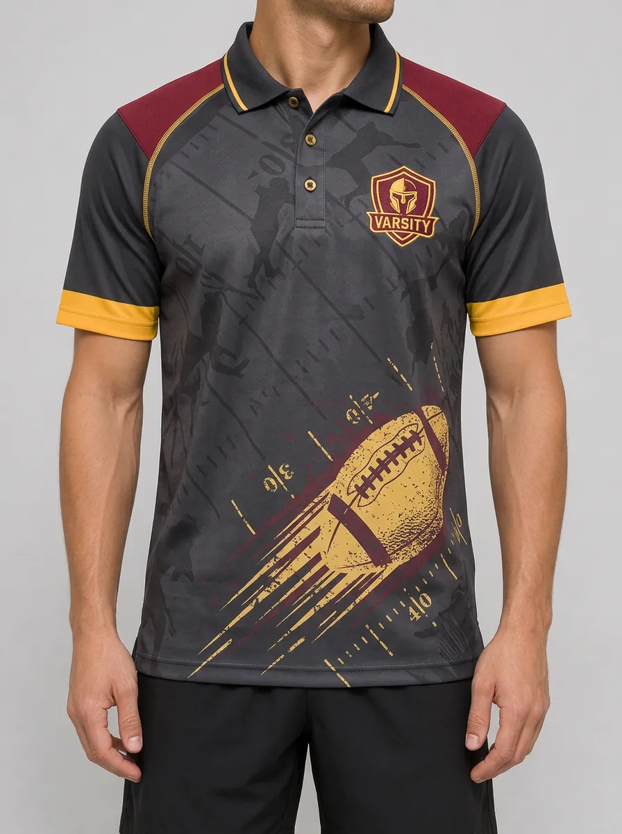 Men's American Football Varsity Spartan Printed Polo Shirt