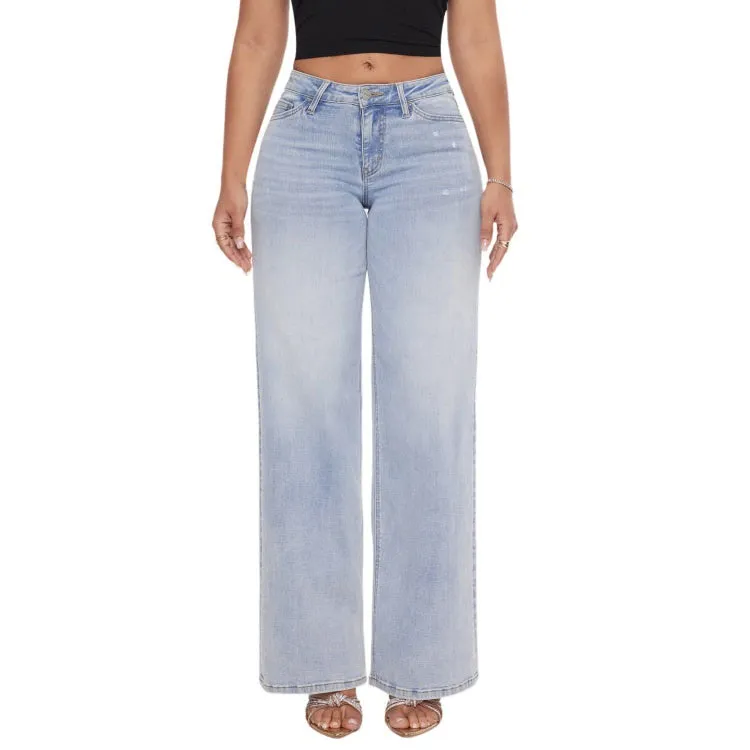 🔥Hot Sale🎁🎉Wide Leg Jeans for Women Stretchy Mid Low Rise Butts Lifting Baggy Jeans Trendy Loose Fit Cute Mom Jeans