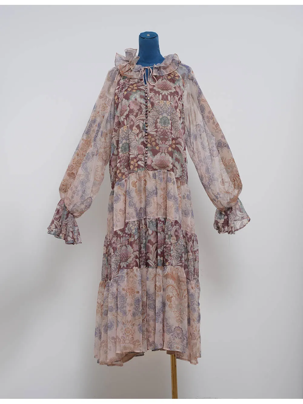 Boho Ruffle Neck Flared Sleeves Midi Dress