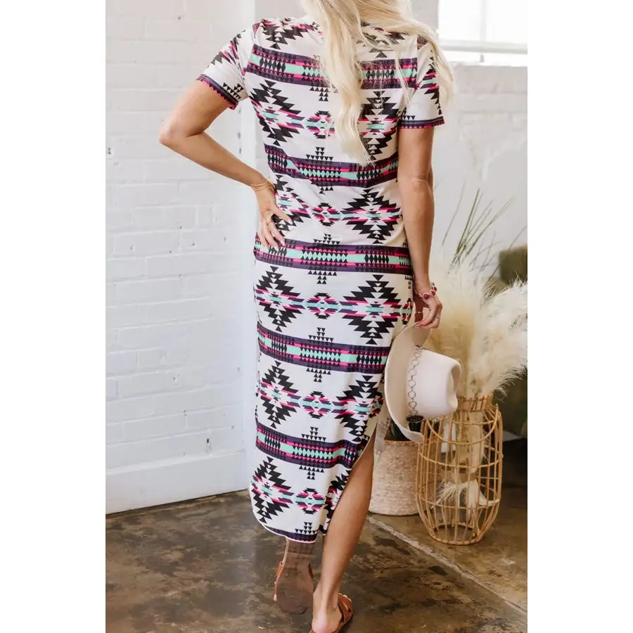 Aztec Print V-neck Midi Dress