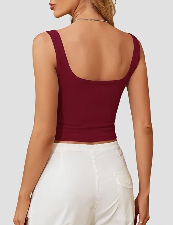 Women's Scoop Neck Sleeveless Crop Tops Slim Fit Y2k Basic Backless Tank Tops