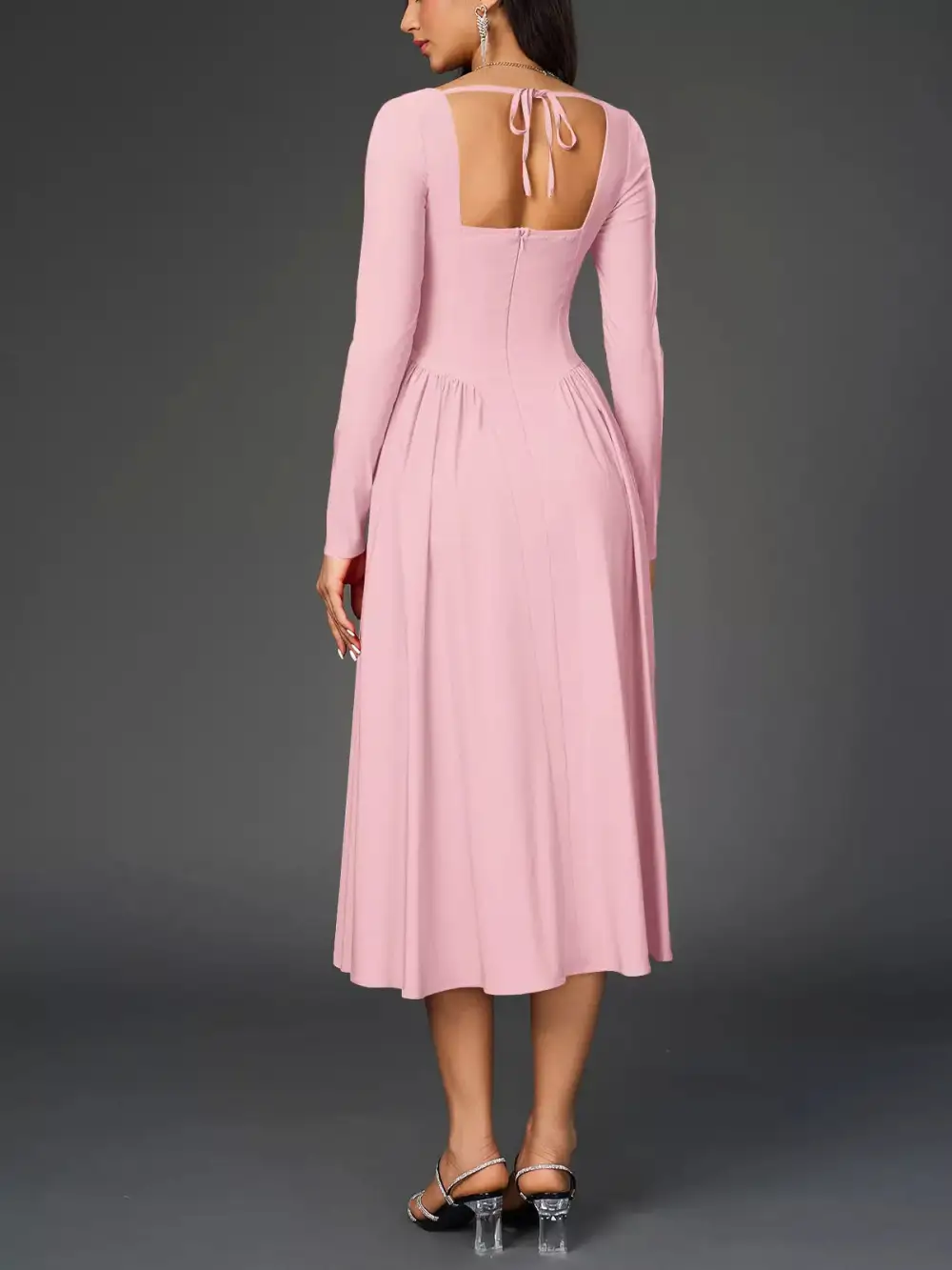 Long Sleeve Maxi Tie Detail Dress