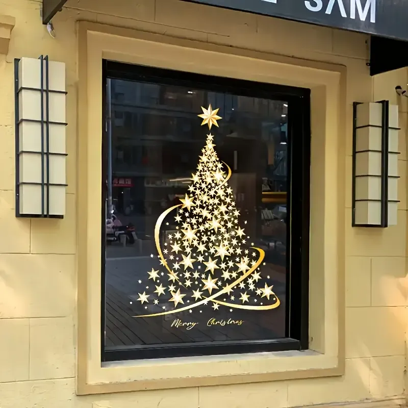 Large Golden Christmas Tree Window Clings