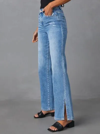 Modern Pocketed Slit Denim Jeans