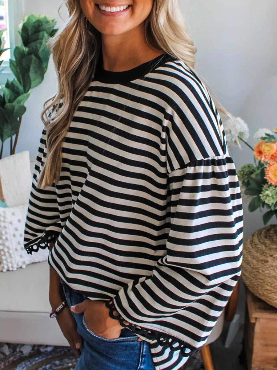 🔥Direct Factory Price - Women's Sweater Crewneck Striped Knit Pullover