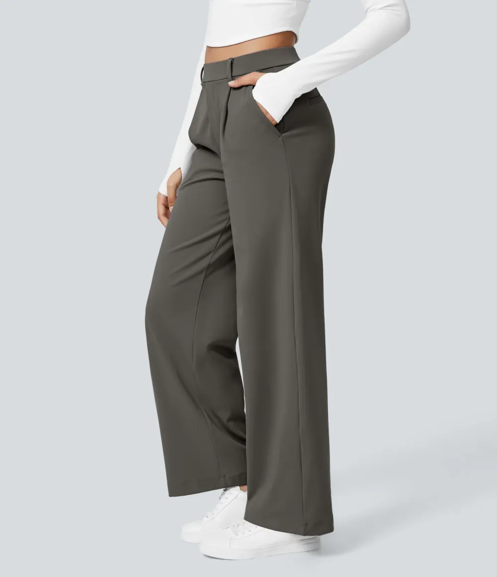 High Waisted Side Pocket Straight Leg Work Pants