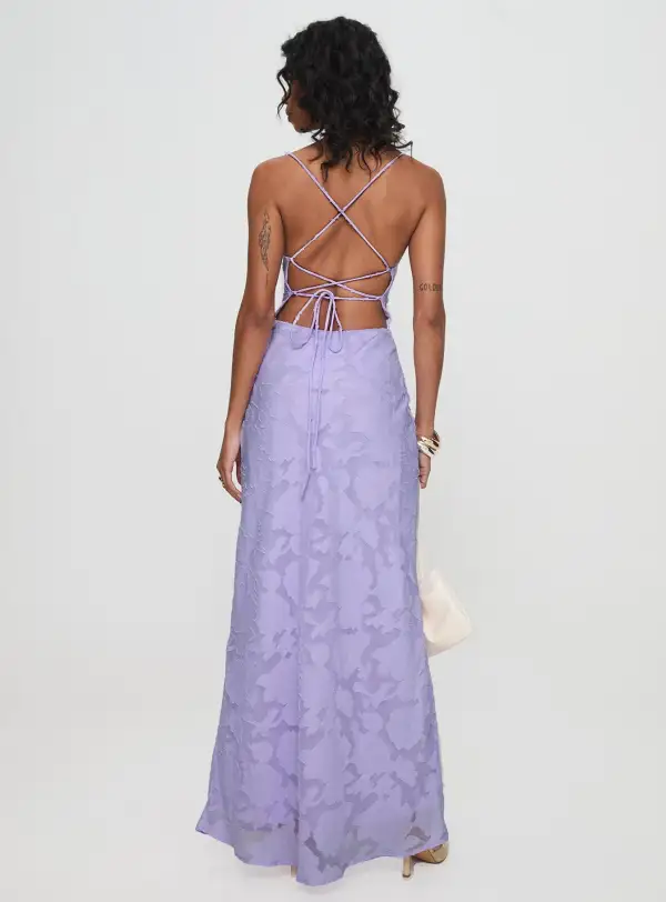 Gathered Waist Lace Detail Maxi Dress