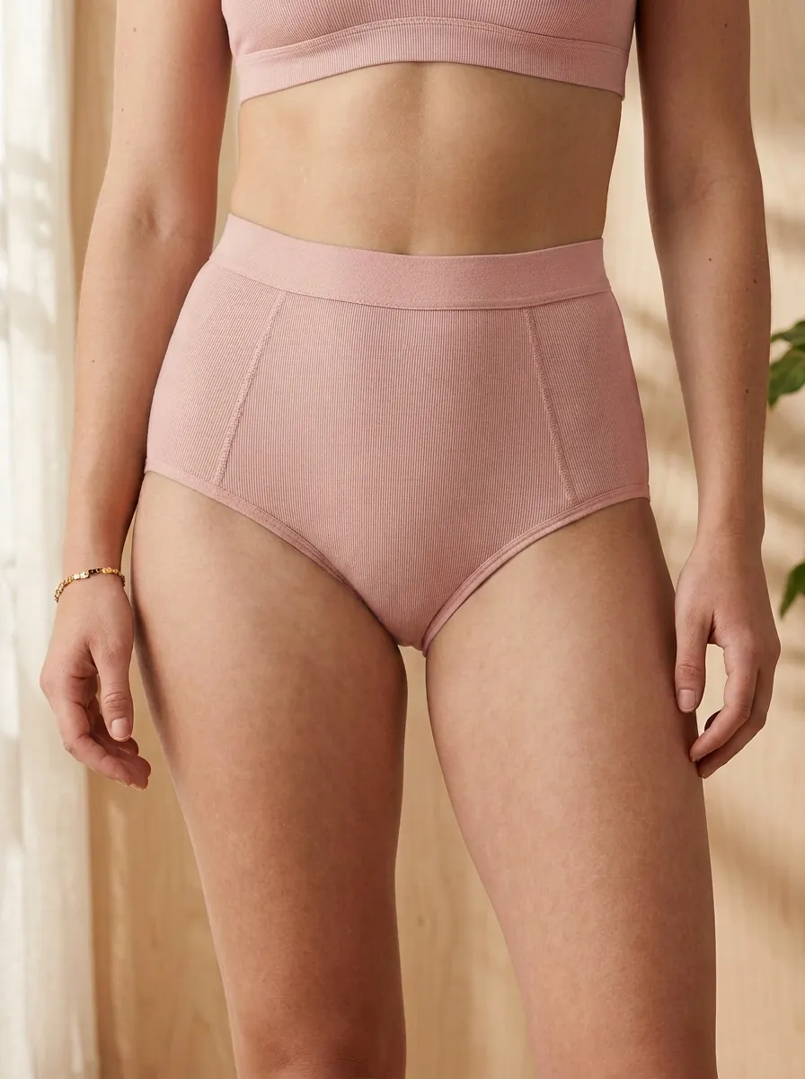 Women's Cozy Home Sage Green Ribbed High-Waisted Panties