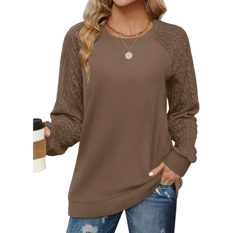 Women's crew neck cable knit sweater with long sleeves