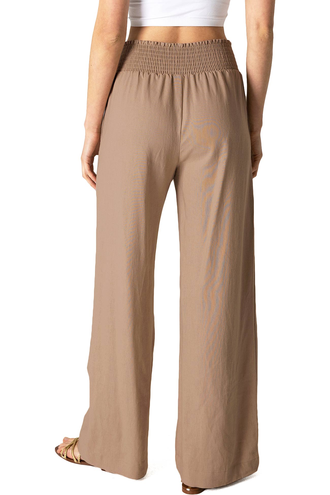 Tan Smocked - Waist Palazzo Pants