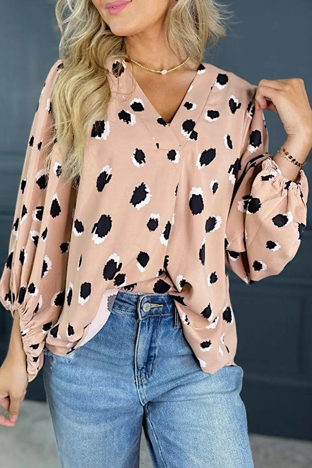 Classic V Neck Bracelet Sleeve Blouse