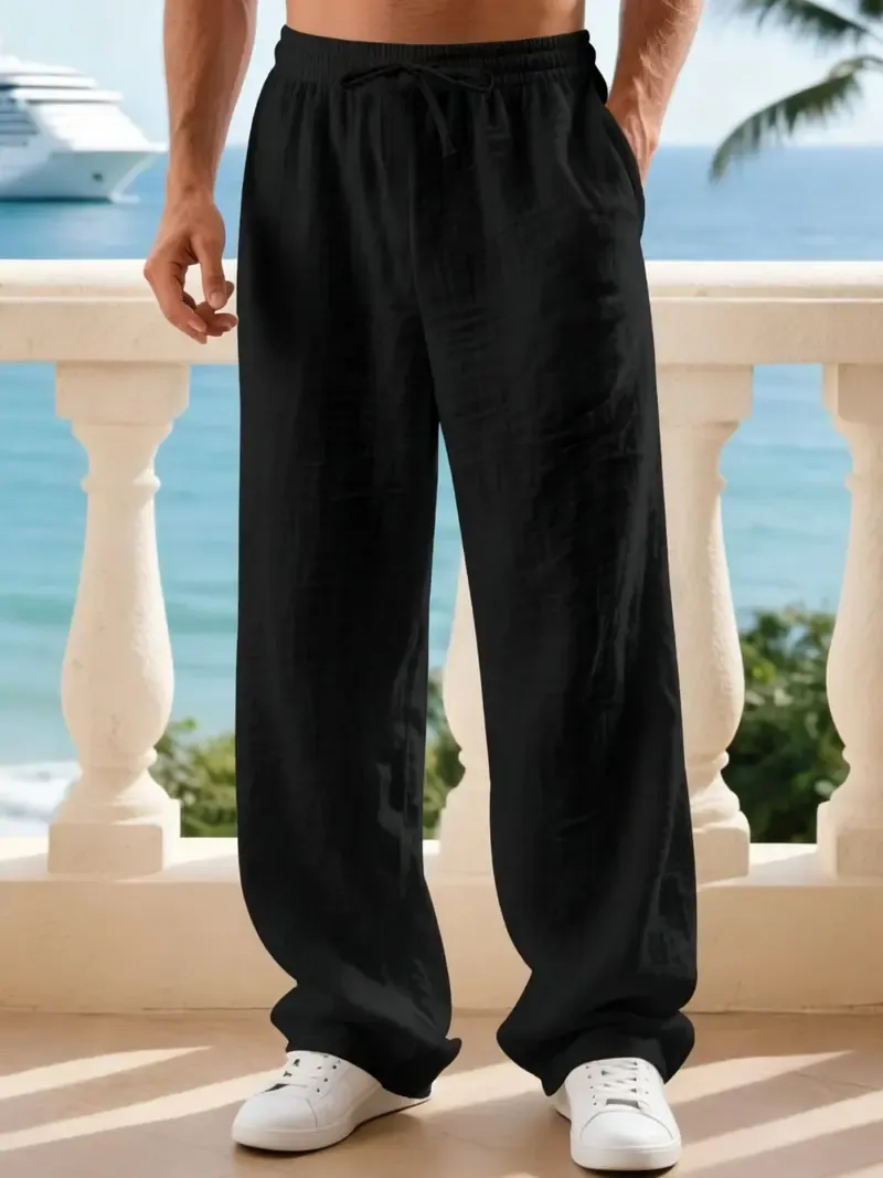 Men's classic linen casual straight-leg pants, breathable, comfortable, and stylish long pants