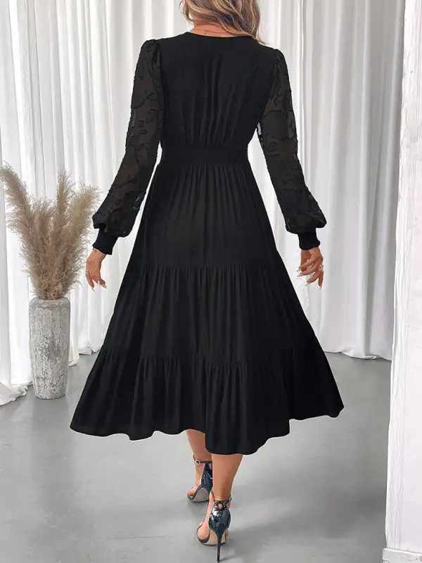 Finish Lace V Neck Long Sleeve Dress