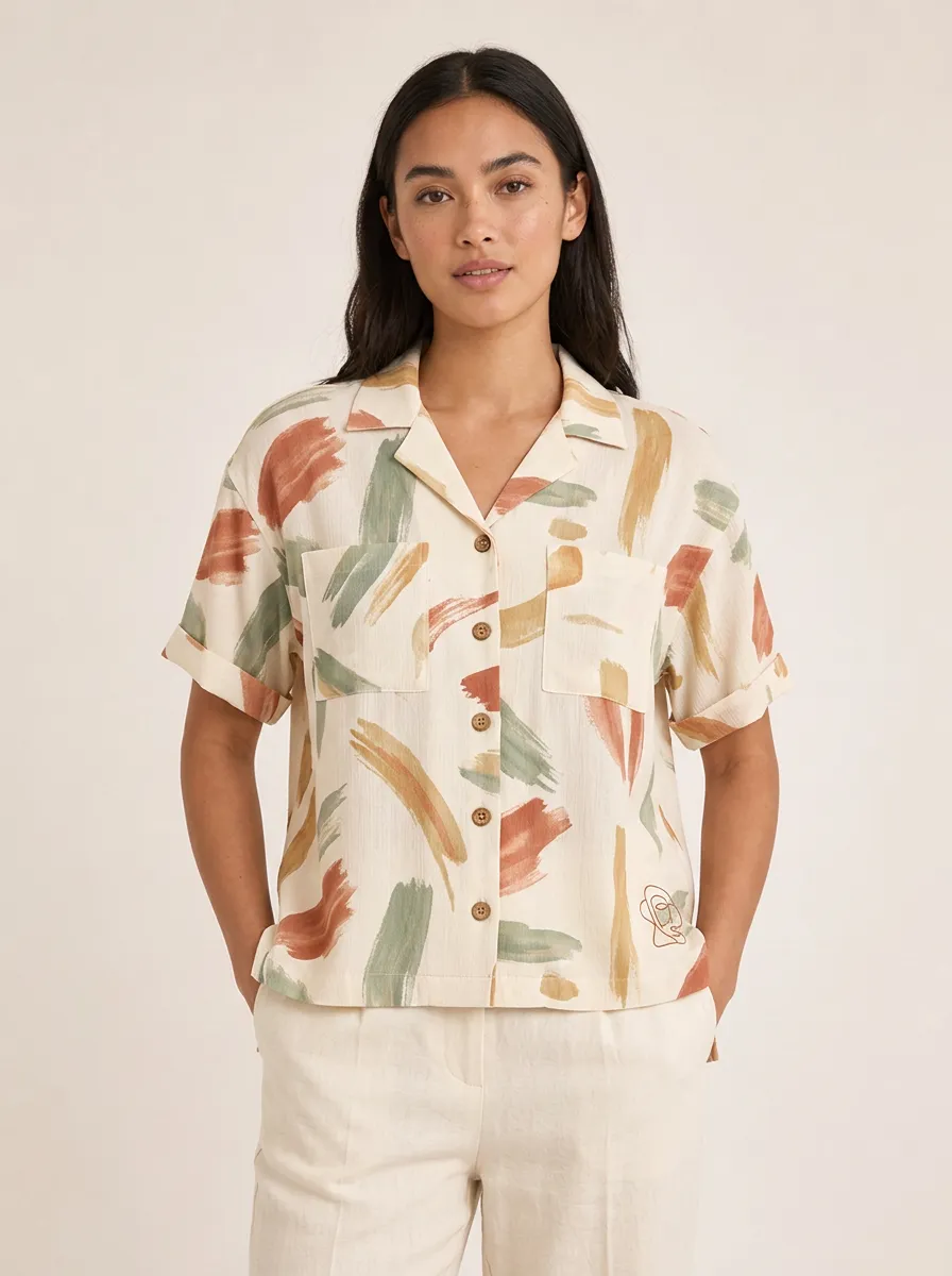 Women's Abstract Art Brushstroke Printed Button-Down Shirt