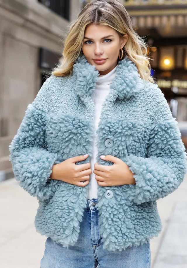 Seafoam Faux Sherpa Snowfall Jacket