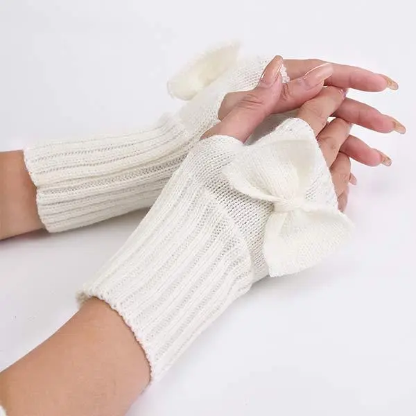 Women'S Bowknot Knitted Wool Warm Fingerless Gloves 12539938C