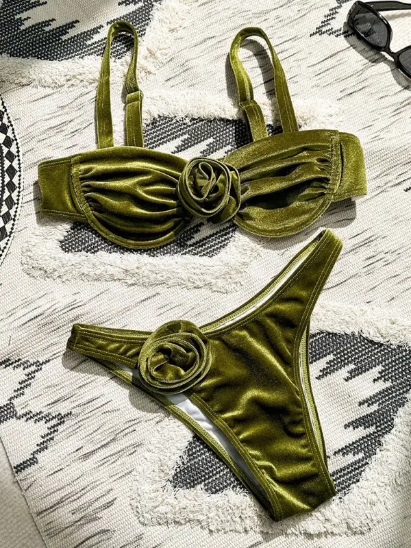 Retro Flower Bikini Top Swim Set