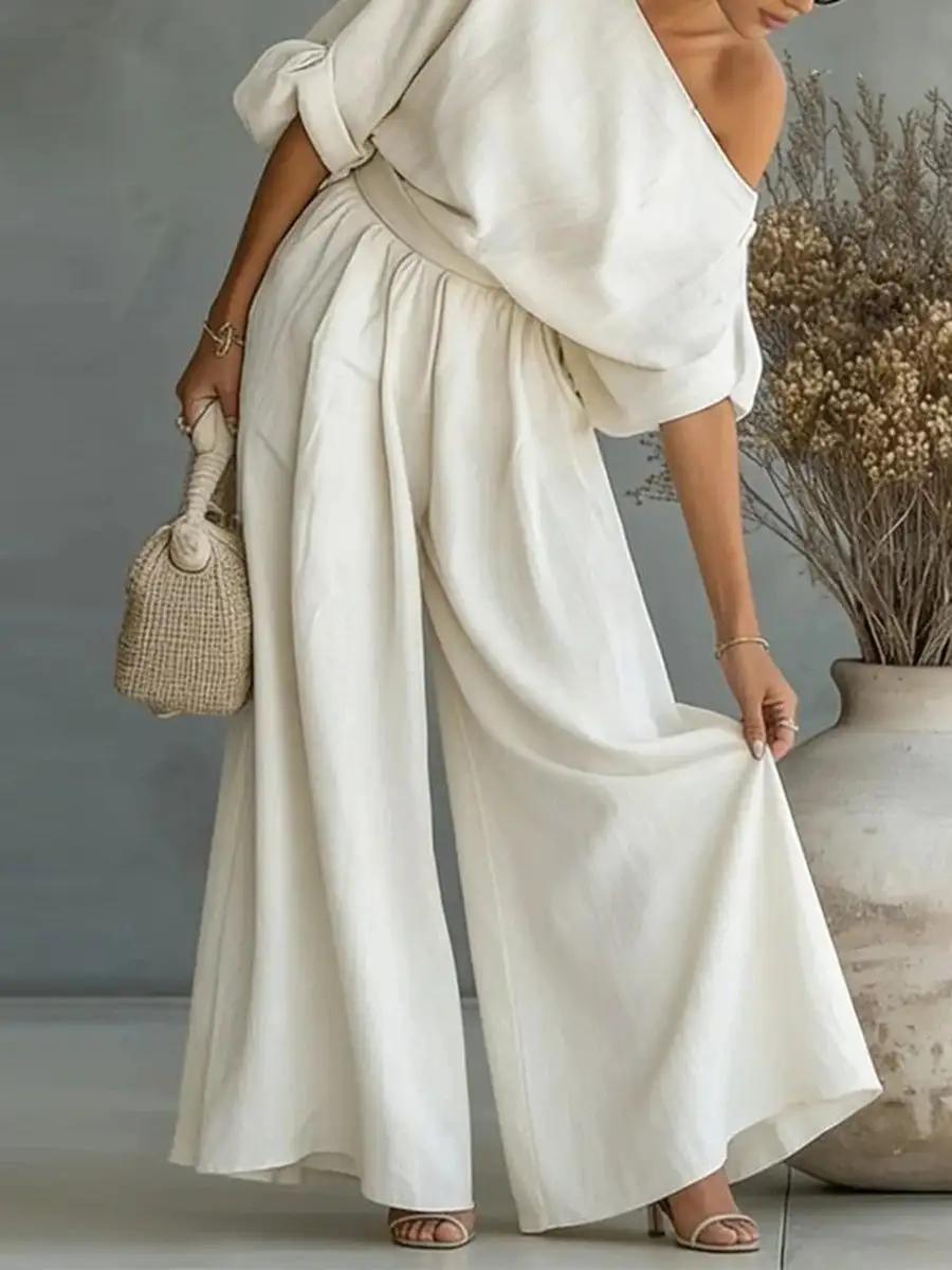 Relaxed One Shoulder Blouse And Pants Set
