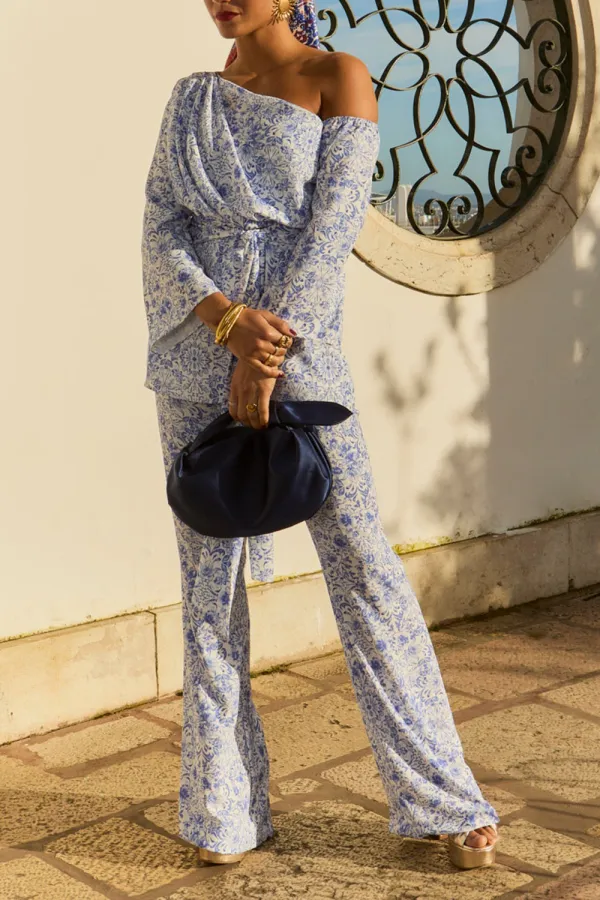 Floral Striped Design Trousers