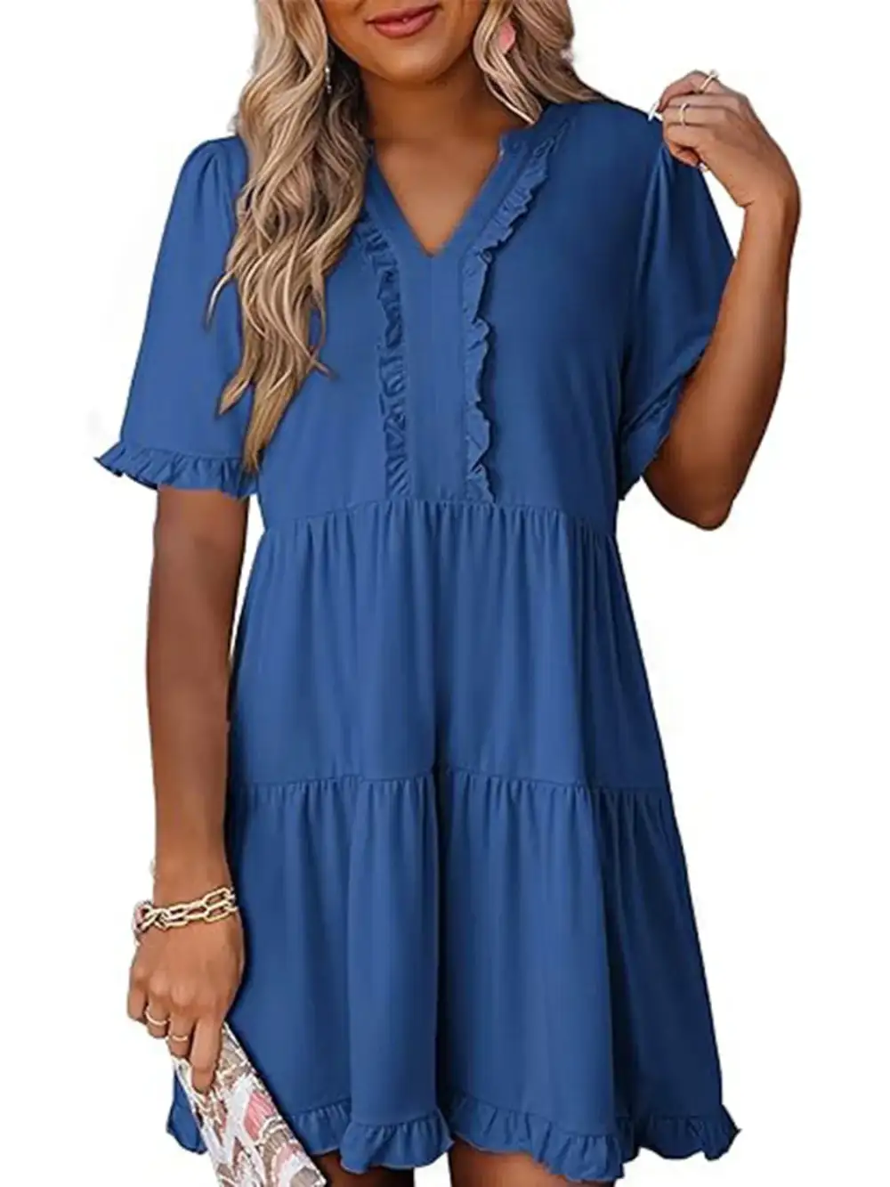 Short Sleeve Tiered Mini Dress