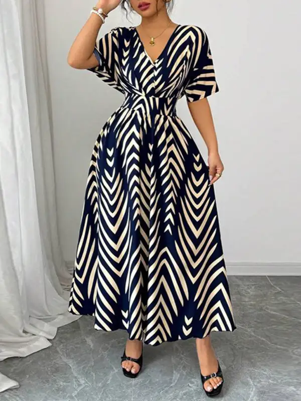 High Printed Neck Maxi Dress