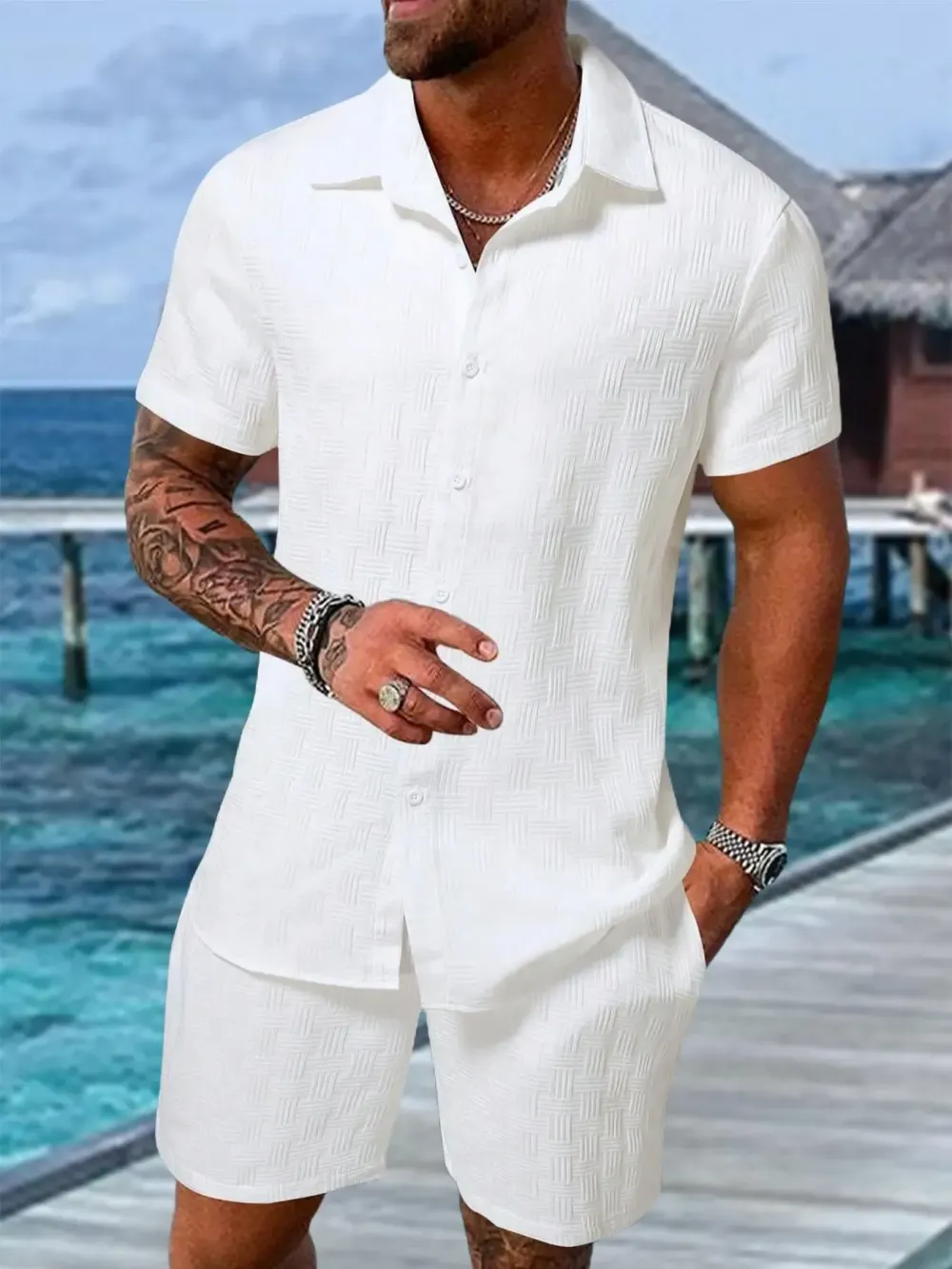 🔥 Men's Short Sleeve Pajama Two-Piece Set | Comfortable Loungewear Essential