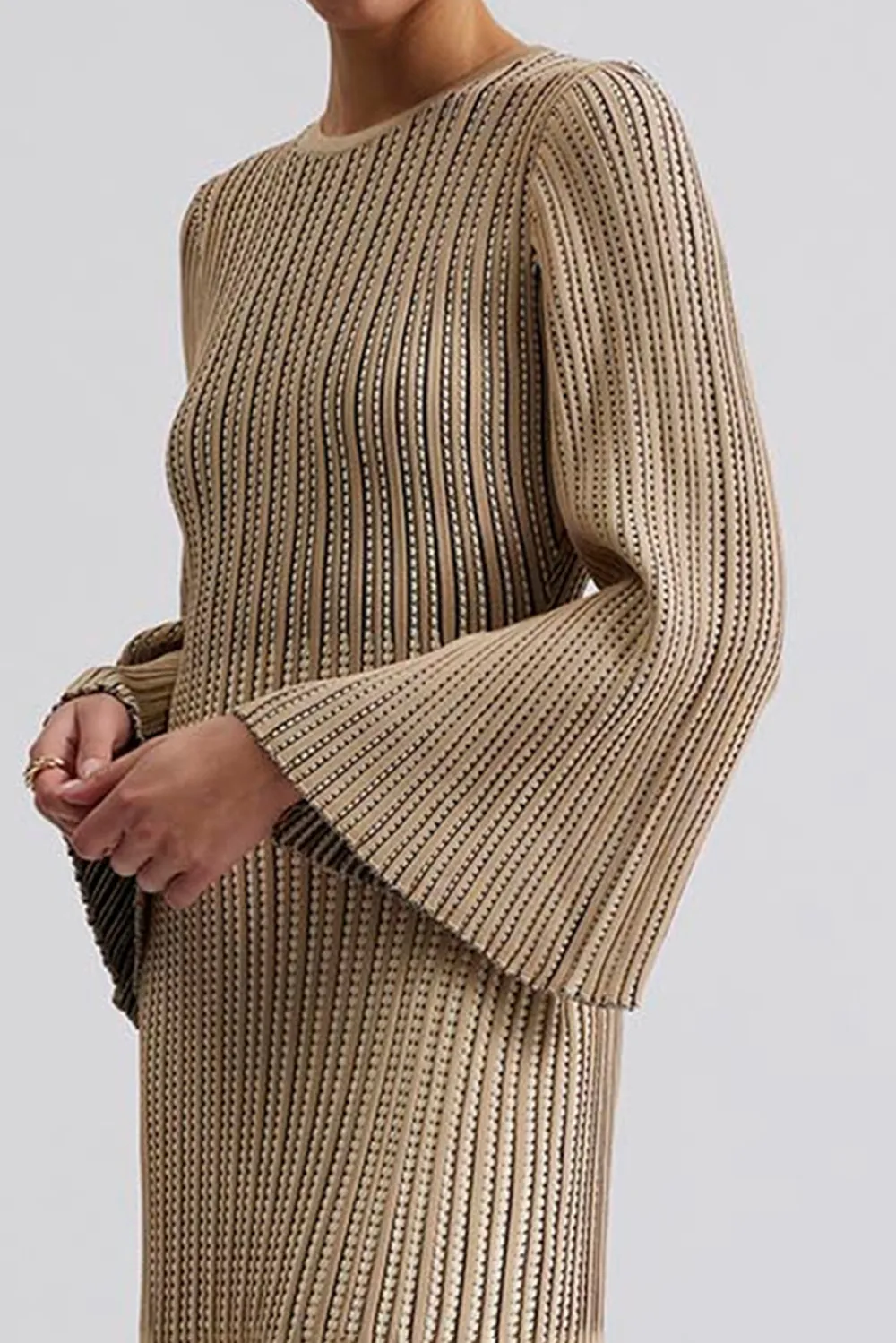 Ribbed Knit Flared Midi Dress