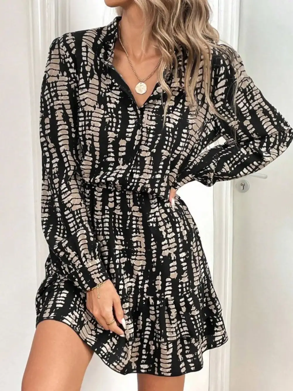 Comfort Fit Ruffle Long Sleeve Mini Dress