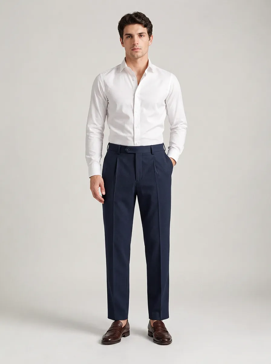 Men's Formal Business Navy Blue Pleated Trousers