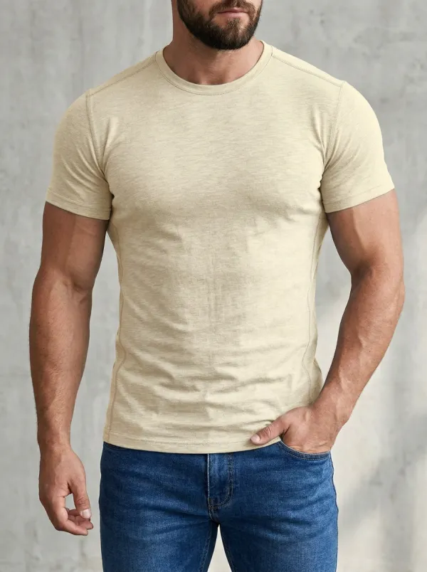 Classic Ribbed Crew Neck Essential Men's Slim Fit Short Sleeve T-Shirt