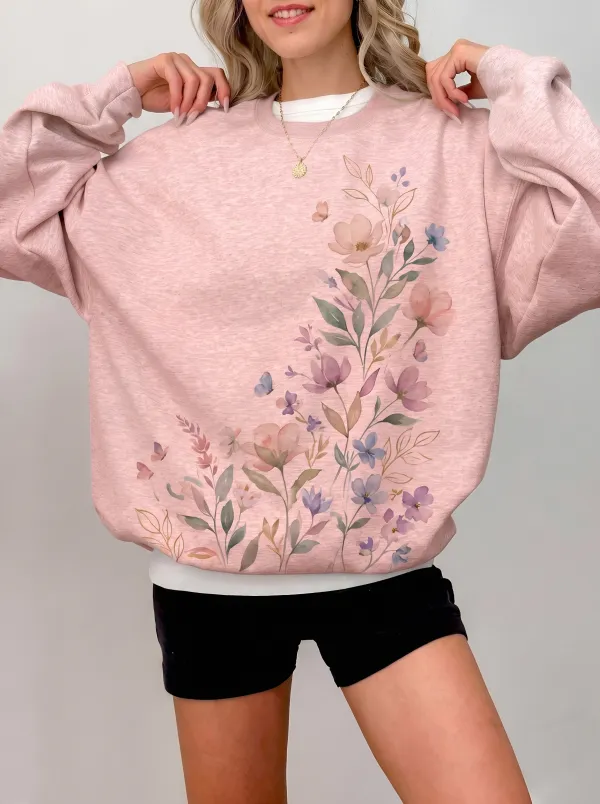 Women's Floral Nature Lover Watercolor Flower Printed Sweatshirt