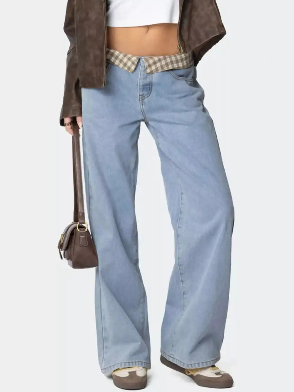 Cuffed Hem Pull On Denim Jeans