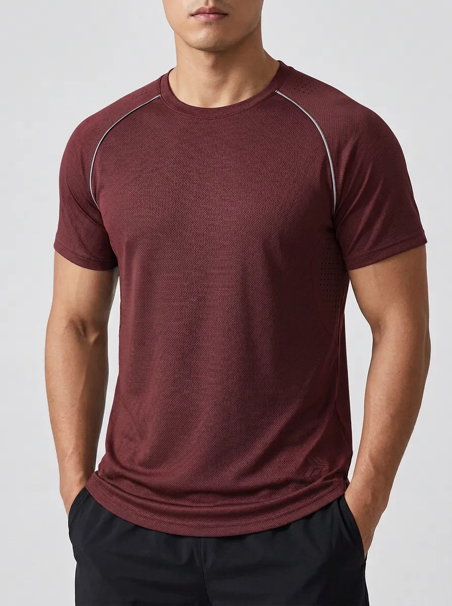 Men's Emblem Training Mesh Textured Raglan Performance Sport Crewneck T-Shirt