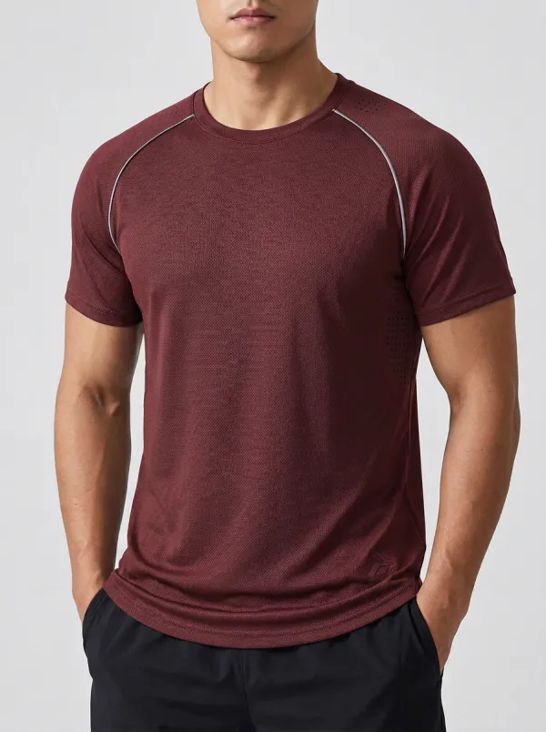 Men's Emblem Training Mesh Textured Raglan Performance Sport Crewneck T-Shirt