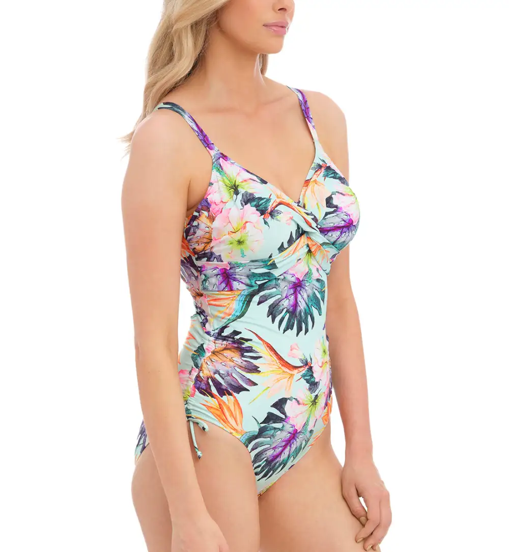 Twist-Front Underwire Adjustable-Leg One-Piece Swimsuit