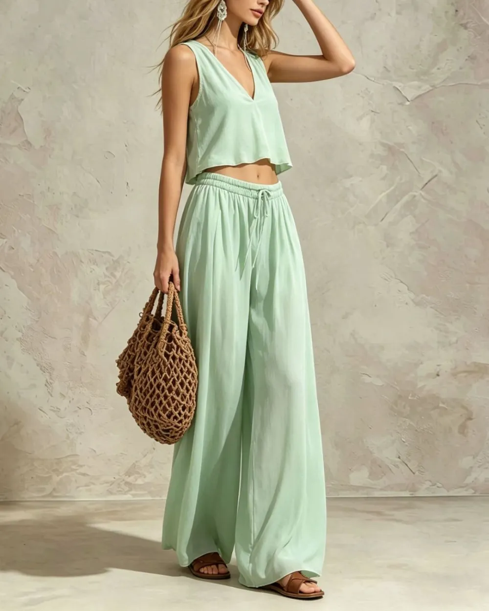 V-Neck Cotton Jersey Matching Set
