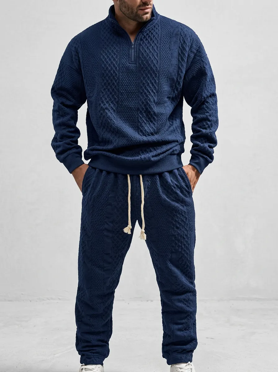 Cable-Knit Tracksuit Men's Quarter-Zip Knit Tracksuit Set