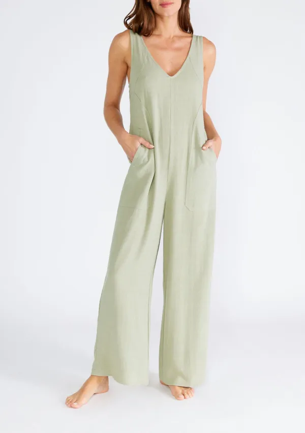 Pocketed V-Neck Wide Strap Jumpsuit