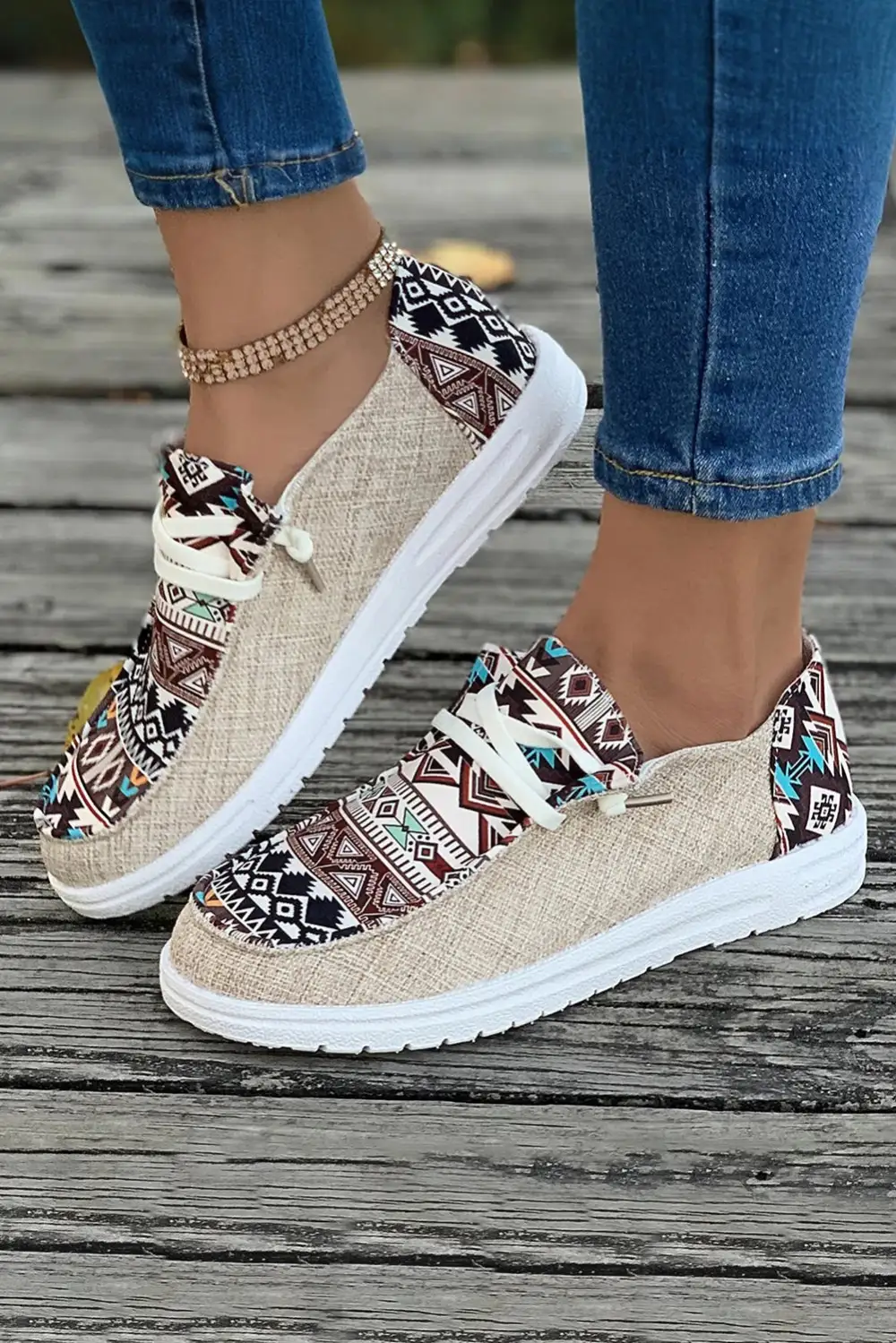 Geometric Patchwork Lace-Up Casual Sneakers