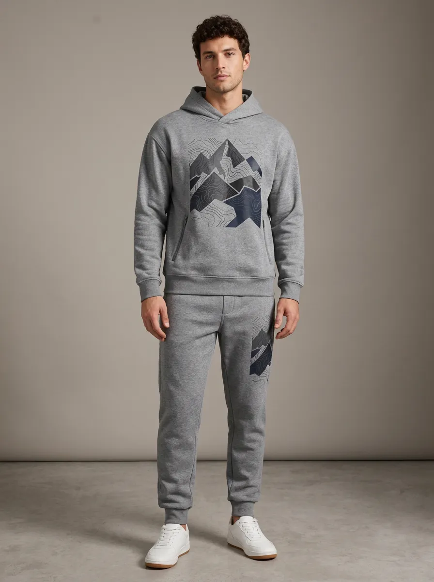 Men's Outdoor Hiking Lover Mountain Topographic Printed Tracksuit