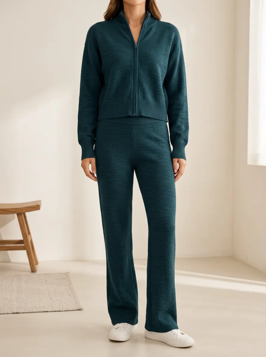 Softly Structured Matching Knit Top and Matching Bottom Ensemble