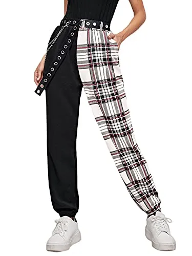 Women's Tartan Plaid Mid Waist Straight Pants