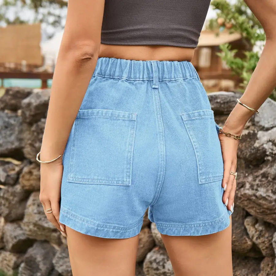 High Waist Denim Shorts with Pockets