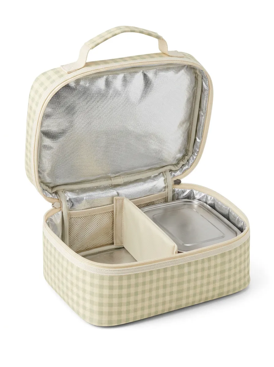 Unisex Picnic Lover Green Gingham Pattern Printed Insulated Lunch Bag