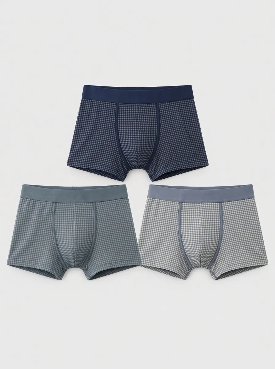 Men's Assorted Gingham Patterned Trunk Briefs 3-Pack
