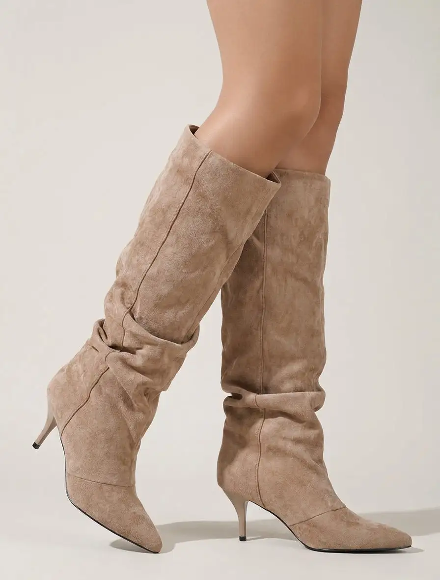 Versatile Block Heel Faux Suede Knee High Boots