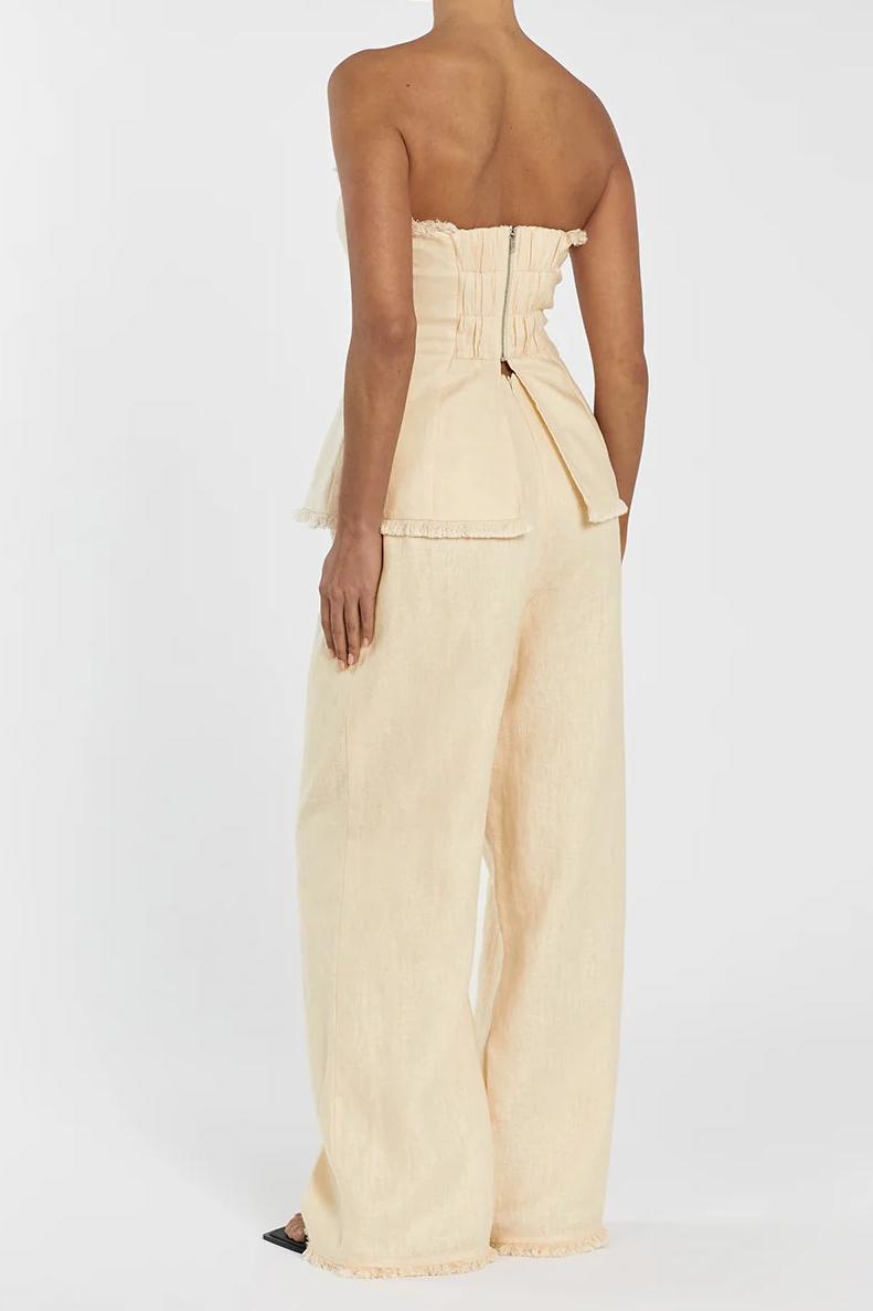 LEMON LINEN FRINGED PANT